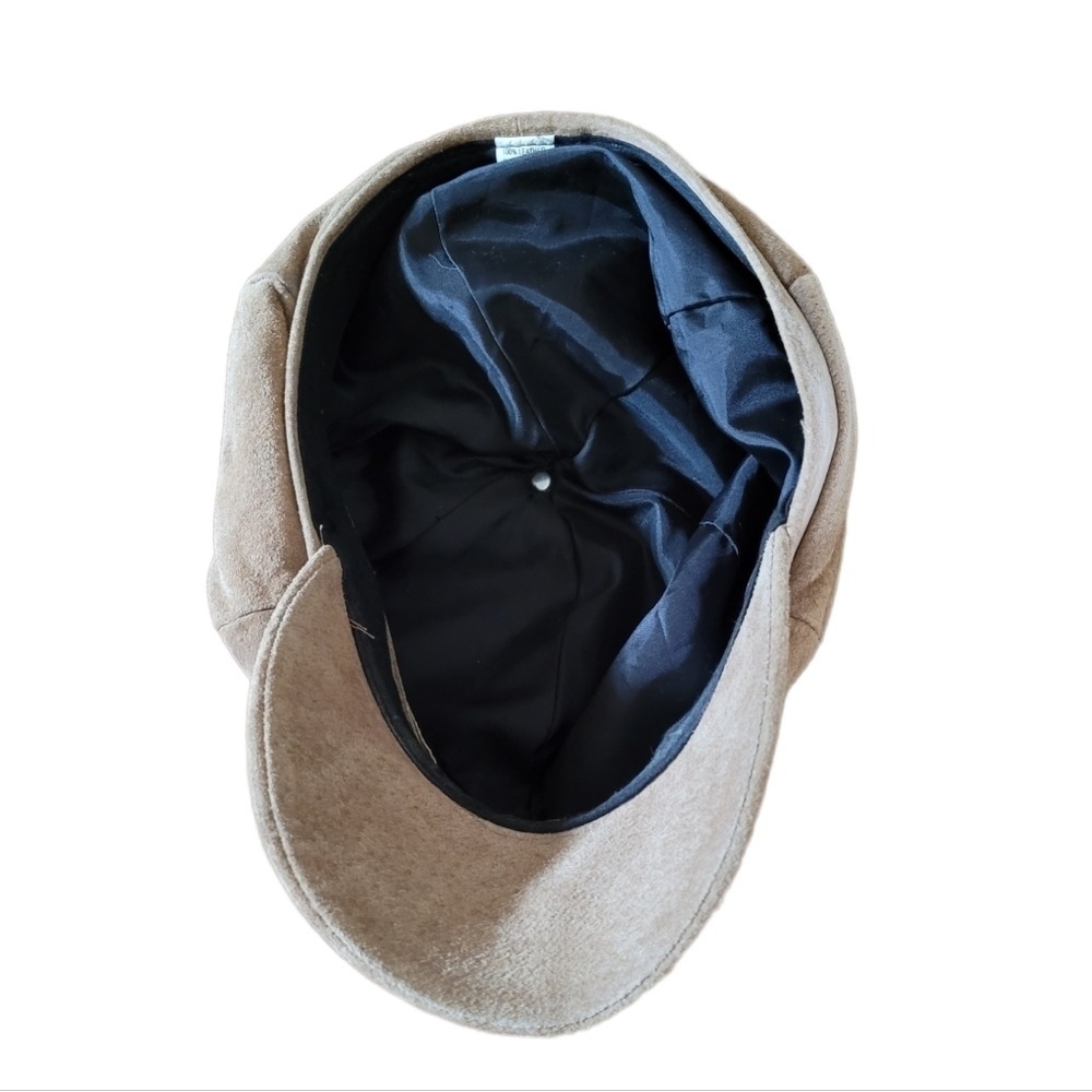 Vintage Brown Suede Newsboy Cap Baker Boy Hat Genuine Leather 8-Panel Cabbie Hat - Picture 5 of 5